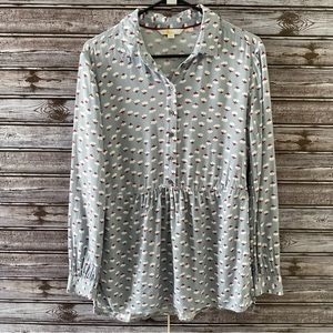 Boden Floral Print Button-Down Popover Long-Sleeved Top Size 6R